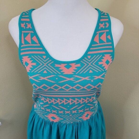 Skies Are Blue Dakota Turquoise & Coral Fit & Flare Tank Dress Women's Size M - Picture 2 of 12